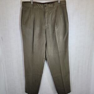 Tommy Bahama Mens 36X32 Brown 100% Silk Pleated Dress Pants Relax Trousers Baggy